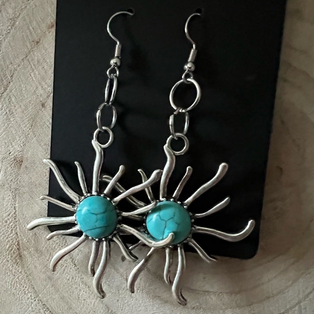 Turquoise/Silver Dangle Earrings - image 2